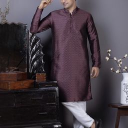 PulseIQ Men Jacquard Straight Kurtas-image-4