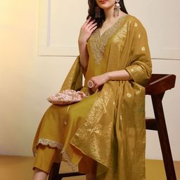 Moda Rapido Women Ethnic Motifs Embroidered Regular Kurta with Trousers & With Dupatta-picture-5