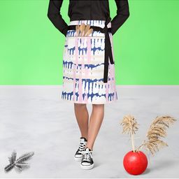 ArtzFolio White & Blue Printed Waist To Knee Apron-17