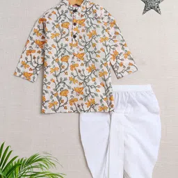 The Magic Wand Boys Floral Printed Pure Cotton Kurta With Dhoti Pants-50