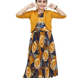 CHANDRIKA Girls Mustard Viscose Rayon Dresses-image-34