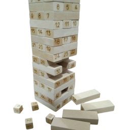 GYANOTOY Wooden Number With Dice Tumbling Tower Game Off White - 48 Pieces-14