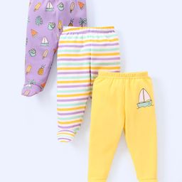 Babyhug Cotton Knit Footed Length Bootie Leggings Striped & Boat Print Pack of 3 - Multicolour-image-34
