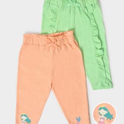 Mi Arcus 100% Cotton Pack Of 2 Mermaild Printed Frilled Pajamas - Peach Green-image-21