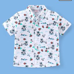 Babyhug Half Sleeves 100% Cotton  Knitted Floral Printed Shirt - White-image-15