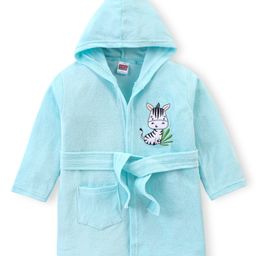 Babyhug Terry Full Sleeves Hooded Bath Robe With Zebra Patch- Blue-image-94