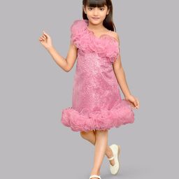PinkChick Sleeveless Ruffled Neckline & Hem Detailed With Swirl Designed Sequin Embellished A Line Dress - Pink-image-58