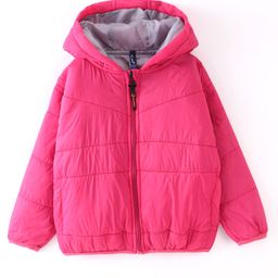 Little Kangaroos Full Sleeves Padded & Hooded Solid Winter Pocketable Jacket - Pink-image-80