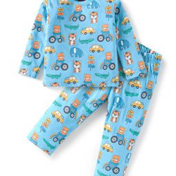 Babyhug Cotton Knit Full Sleeves Teddy Printed Night Suit - Blue-image-20