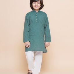 AJ Dezines Full Sleeves Seamless Kantha Embroidered Kurta With Pyjama - Green-image-88