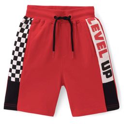 Pine Kids Terry Cotton Knit Above Knee Length Shorts Text Print - Red-image-44