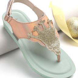 Pine Kids Sandals with Velcro Closure & Crown Detailing  - Blue-image-99