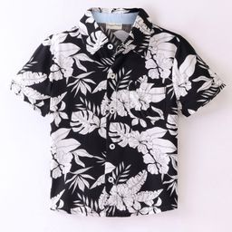 CrayonFlakes Half Sleeves Floral Printed Shirt - Black-image-91