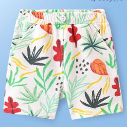 Babyoye Cotton Knit Knee Length Tropical Printed Shorts - White-image-33