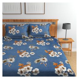 Florida 180 TC Cotton Bedsheet Double Bedsheet with 2 Pillow Covers (228 X 245 cm) - Blue-27
