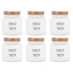 Femora Frosted Glass Jar for Kitchen Storage Gold Lid, 700 ml, Set Of 6-picture-47