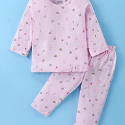 Zero Sinker Knit Full Sleeves Stars & Cars Printed Night Suit - Light Pink-picture-13