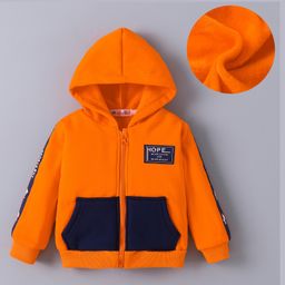 Kookie Kids Full Sleeves Hooded Sweatjacket with Text Print & Kangaroo Pockets - Orange-image-56