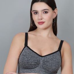 Fabme Sleeveless Solid Padded Wire Free Nursing Bra - Black-image-3