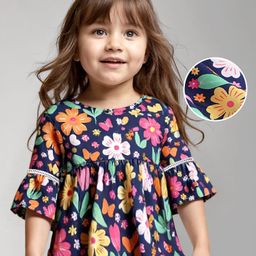 Babyhug Rayon Woven Full Flared Sleeves Top With Floral Print - Blue & Pink-image-100
