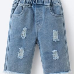Mark & Mia Washed Denim Shorts With Distressed Design - Blue-image-55