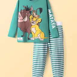 Pine Kids Disney Single Jersey Knit Full Sleeves Night Suit with Lion King Graphics - Green-picture-42