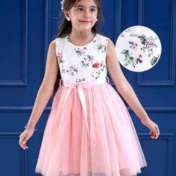 Mark & Mia Sleeveless Party Frock with Bow Applique & Floral Print - Pink-image-95
