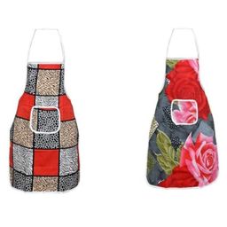 AAZEEM Cotton Abstract Kitchen Apron with Waterproof Back & Front Pocket Pack of 2 - Grey & Red-image-30