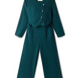 arias by lara dutta Arias Knit Full Sleeves Front Open Solid Jumpsuit - Dark Green-picture-5