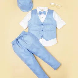 Rikidoos Full Sleeves Abstract Printed 3 Piece Party Suit Set With Bow & Cap - Sky Blue-picture-46