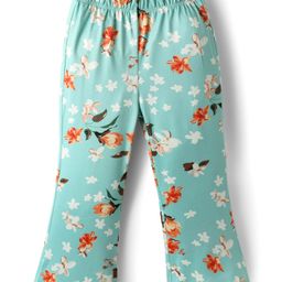 CrayonFlakes Knit Floral Printed Flared Leggings - Blue-picture-5