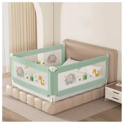 Kids Station Foldable Bed Rail Guard 3 Side, Green (180 x 150 cm) Adjustable Height Baby Safety Barrier for Queen Size Bed (6ft x 5ft, Basic)-picture-9