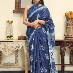 Dastkar Floral Pure Cotton Block Print Saree-picture-42