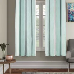 RRC Green & White 2 Pieces Striped Printed Microfiber Cotton Window Curtains-image-60