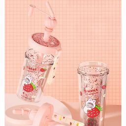 BitFeex Creative Straw Rotate Up Down Reusable Glitter Tumbler Sipper Cup With Lid and Straw - 400 ml (Colour May Vary) image 2