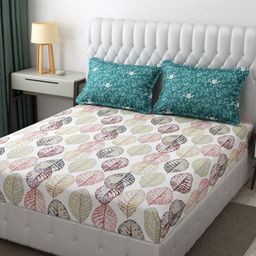 KIDS WONDERS Green & Maroon Floral Microfiber 300 TC Double King Bedsheet Set-2.74mx2.74m-image-63