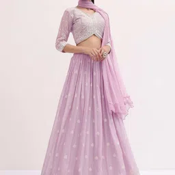 FABPIXEL Embroidered Sequinned Semi Stitched Lehenga & Unstitched Blouse With Dupatta-43