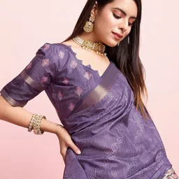 Ethnielle Woven Design Kalamkari Sequinned Saree-image-42