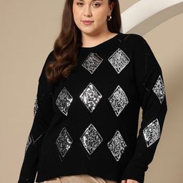 Sztori Plus Size Sequin Acrylic Pullover-13
