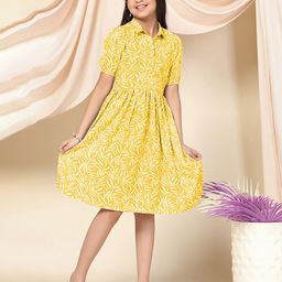 FASHION DREAM Girls Printed Shirt Collar Fit & Flare Dress-picture-38