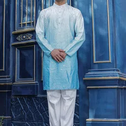 Stuffie Land Men Embroidered Regular Sequinned Dupion Silk Kurta with Pyjamas image 4