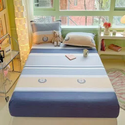 JC HOME Blue & Grey Striped 220 TC Single Fitted Bedsheet Set 2.00 m x 1.20 m-image-32