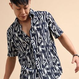 StitchX Men Abstract Printed Crinkled Shirt-image-75