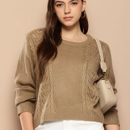 her by invictus Self Design Open Knit Pullover Sweater-picture-17