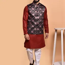 PRINTINDIA Pure Cotton Mandarin Collar Straight Kurta with Trousers & Nehru Jacket-picture-37