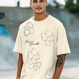 Bewakoof Men Floral Printed Round Neck Pure Cotton Oversized T-shirt-picture-13