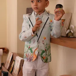 Funny Bones Clothings Boys Printed Tailored-Fit Single-Breasted Four-Piece Suit-image-18