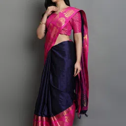 yourwish Embellished Zari Silk Cotton Gadwal Saree image 3