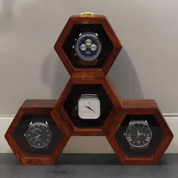 Creation India Craft Brown Wooden 4-Slot Vintage Watch Box-24
