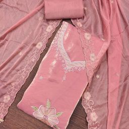 MANVAA Floral Embroidered Sequinned Satin Unstitched Dress Material-image-83